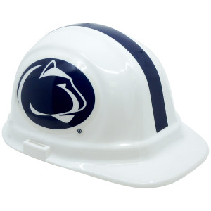 white hard hat with navy Penn State Athletic Logo and stripe
